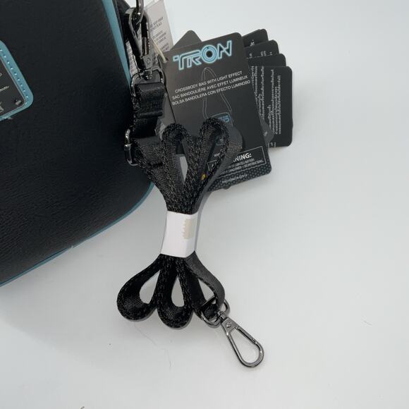 New Disney Parks Enter The Grid Loungefly Bag Purse Light Up Glow Black Blue - Picture 3 of 6